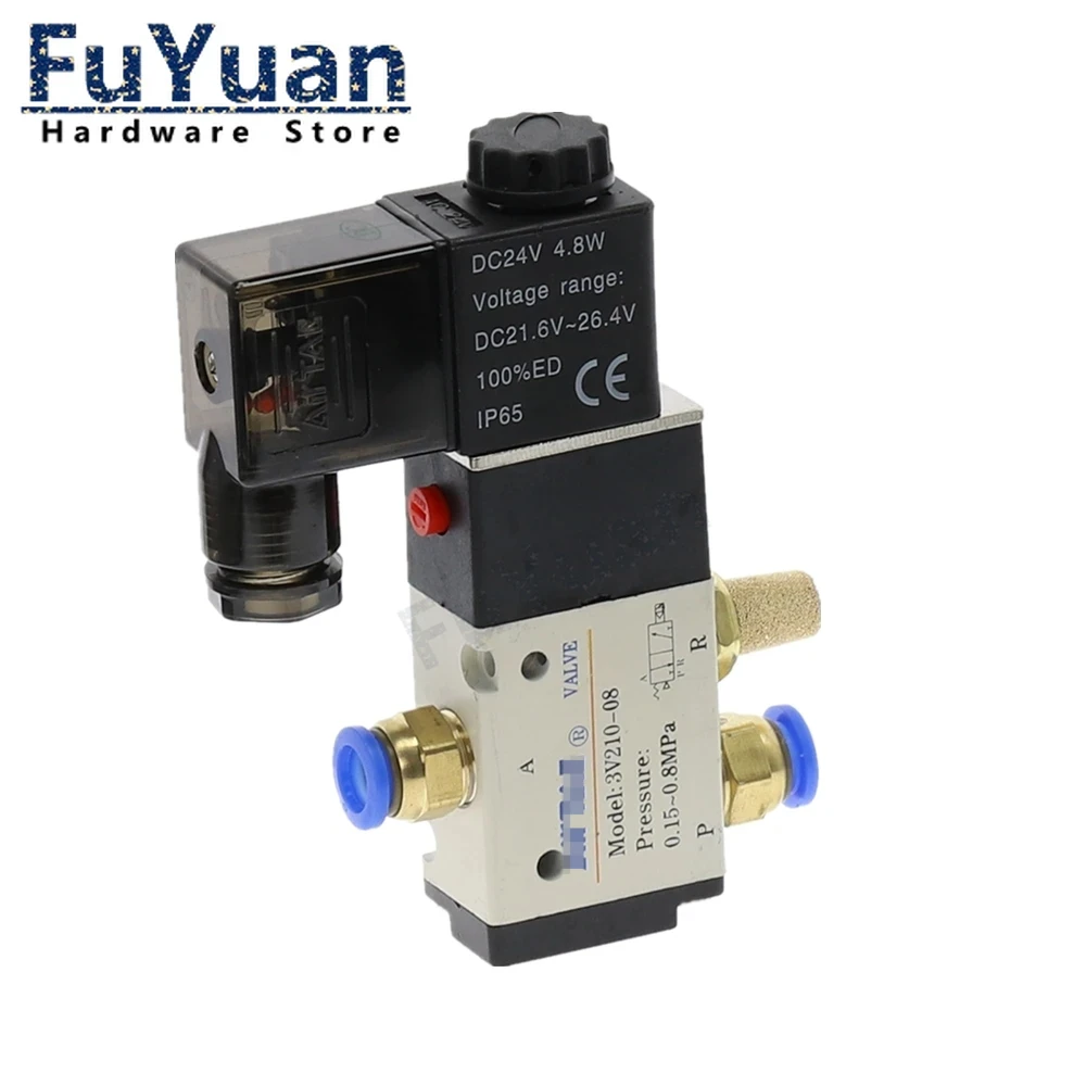 Pneumatic Fittings 3 Way 2 Position Air Directional Control Solenoid Valve 3V210-08 DC12V DC24V AC110V AC220V  Muffler