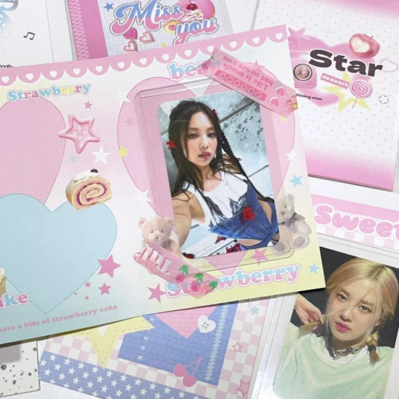 10PCS coreano Ins Fashion Cute Kpop 3 pollici Photo Card Back Card porta carte pieghevole Fix Decor Paper Board materiale da imballaggio fai da te