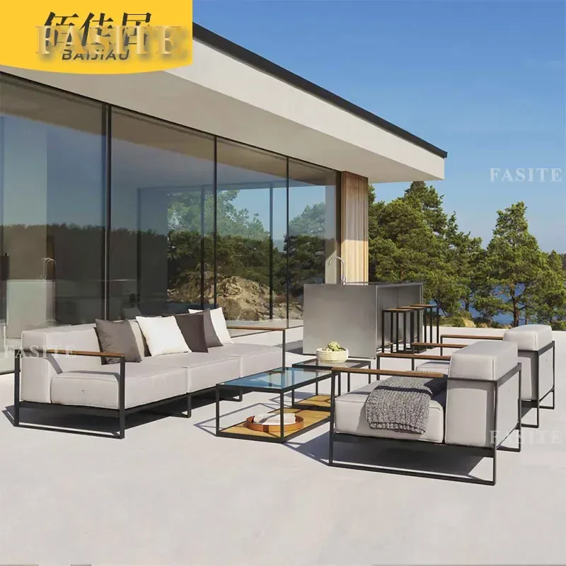 For Nordic Outdoor Modern Waterproof Sunscreen Sofa Bed Module Combination with Log Corner Single Aluminum Alloy Coffee Table