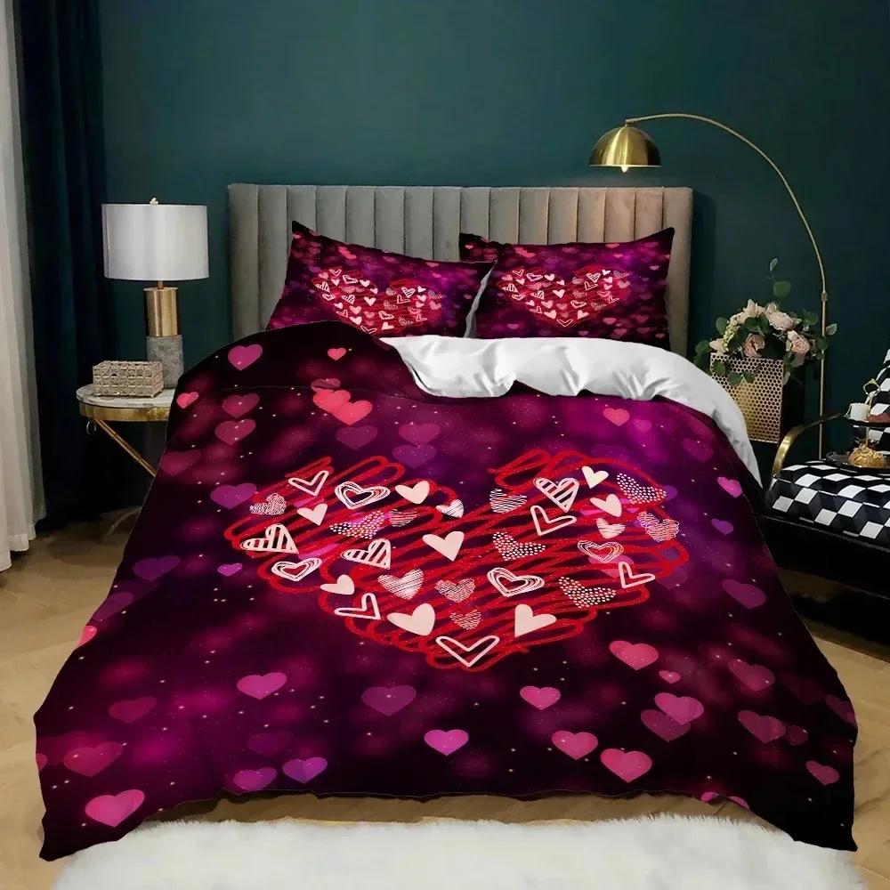 

Love Heart Duvet Cover Red Purple Rose Flower Bedding Set Duvet Cover Comforter Valentine's Day Present Couple Lover Bedroom