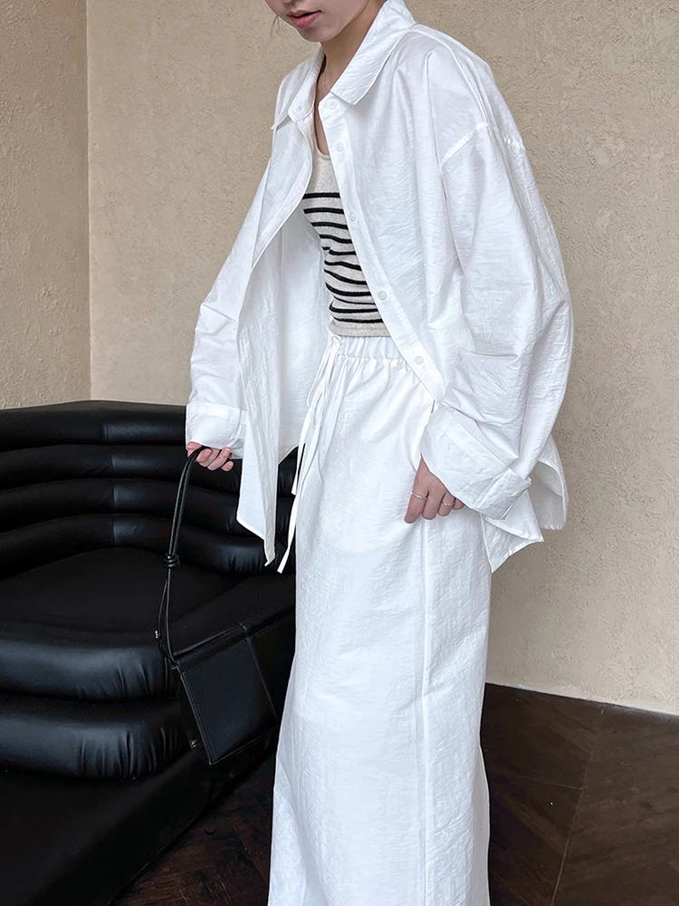 [EAM] White Big Size Shirt Half-body Skirt Two Pieces Suit New Lapel Long Sleeve Women Fashion Tide Spring Autumn 2024 1DH7199