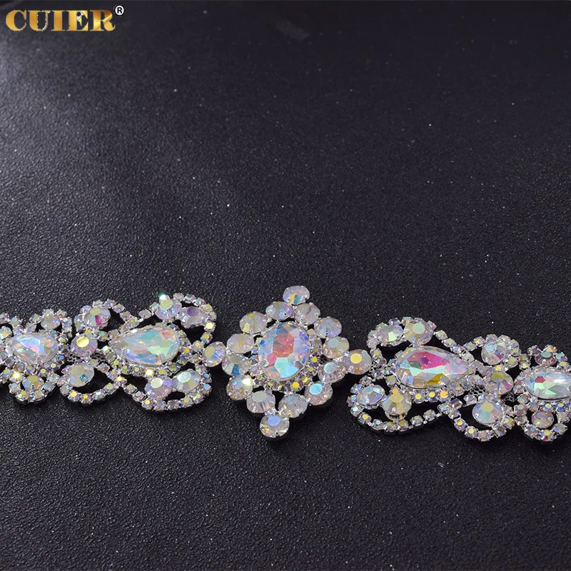 1Piece Glass Strass Wedding Dress Belt Sash Appliques Trim AB Color Rhinestones Clothings Patches Trim Sewing Decorations DIY