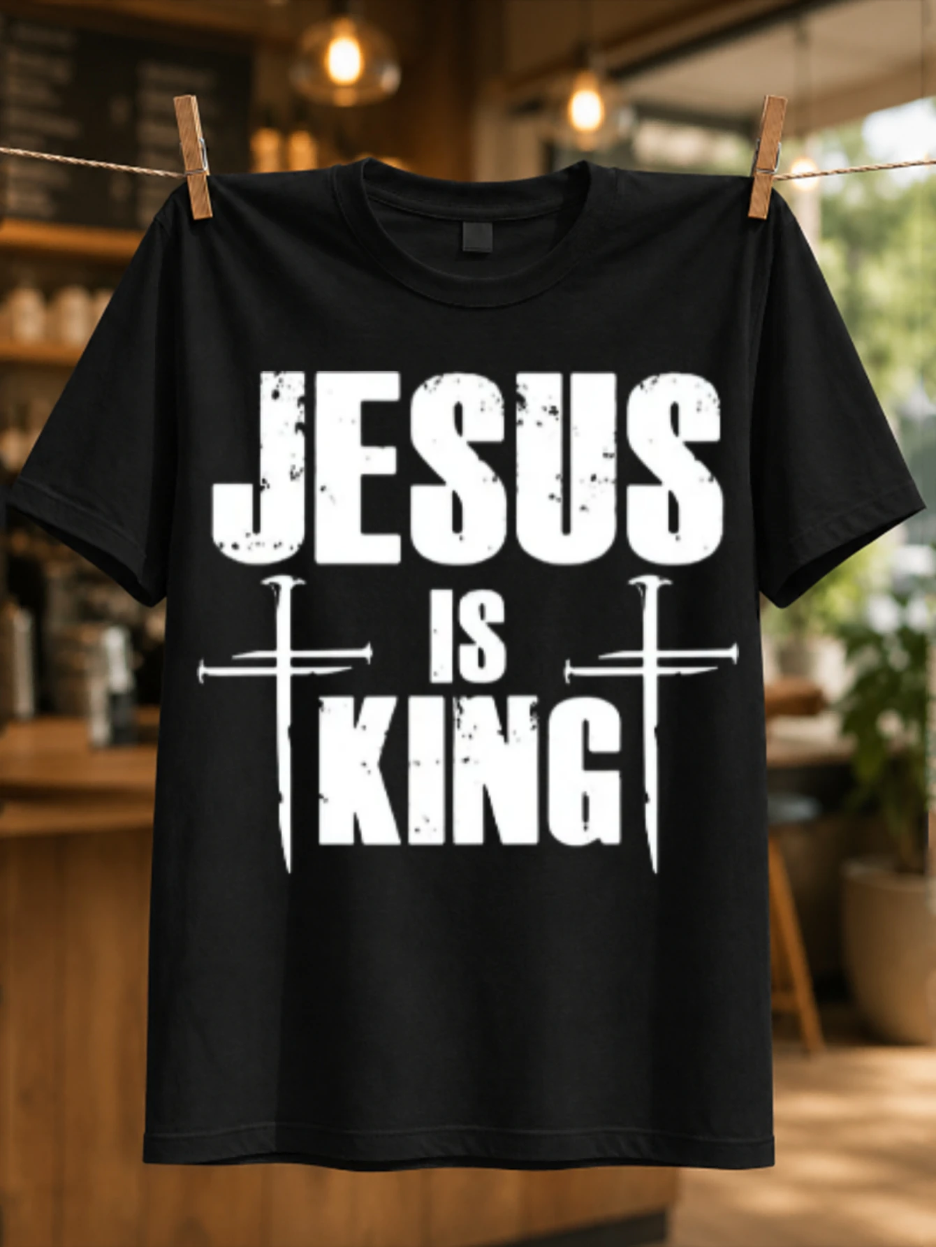 Jesus King spiritual statue scene with lightning sky dramatic glow and reverent faith artwork  Unisex All T-Shirt