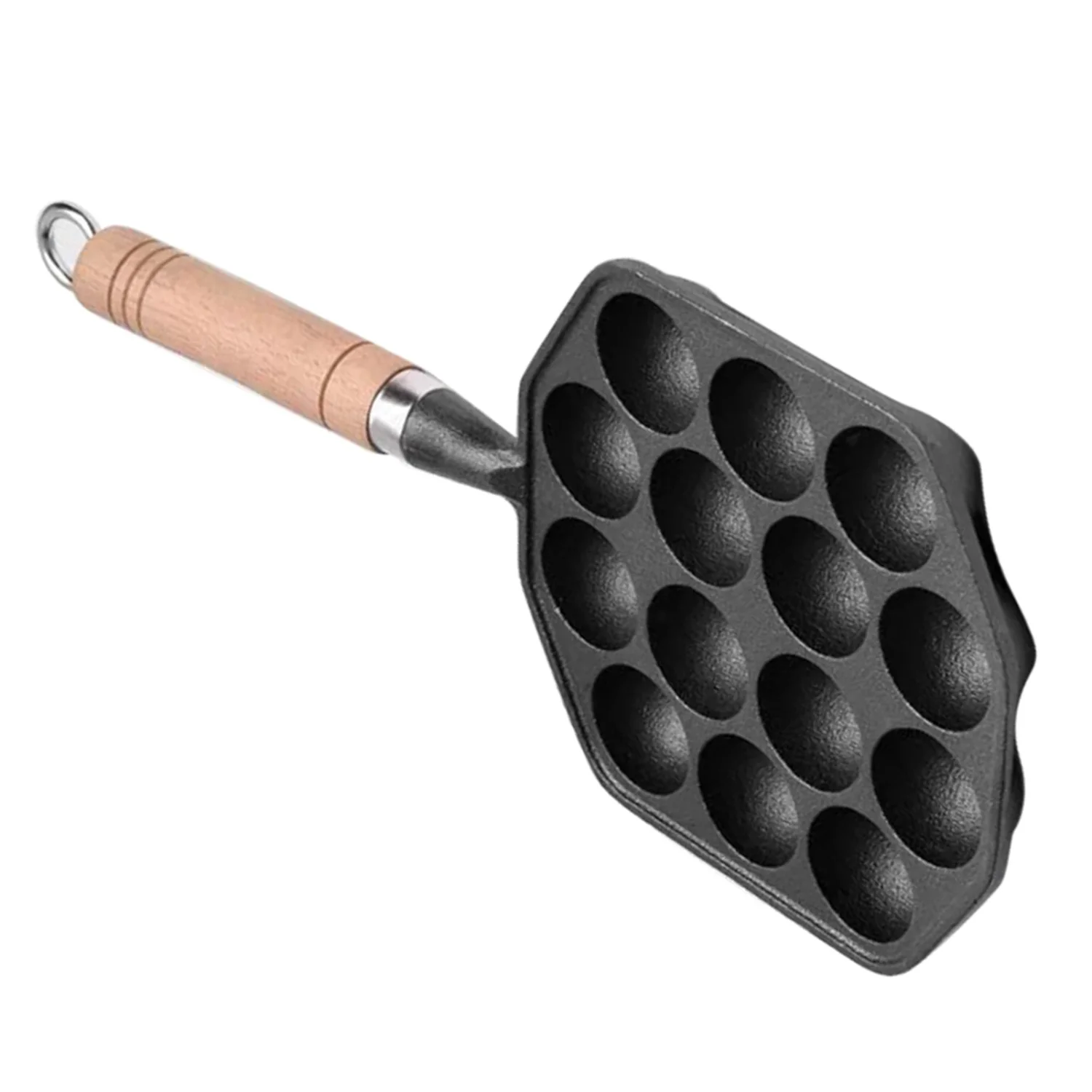 14 Holes Takoyaki Pan Nonstick Cast Iron Octopus Meat Balls Mold Maker with Detachable Handle   Pancake Baking