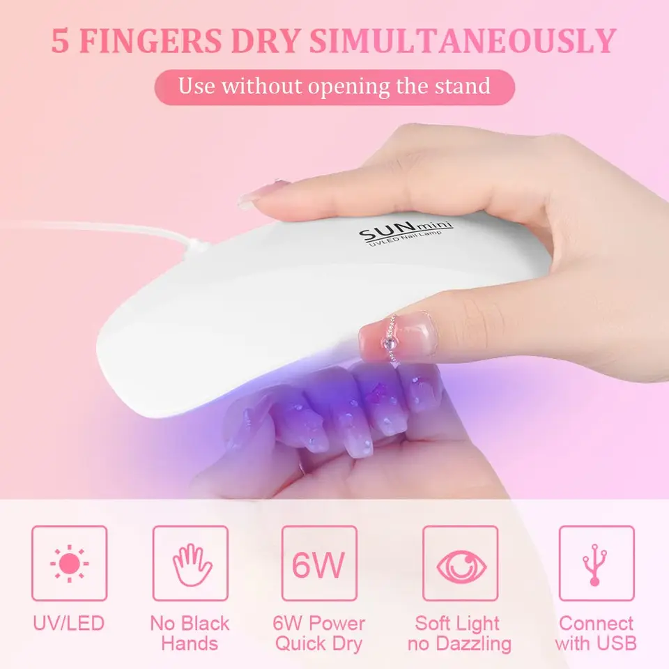 Lámpara mini mouse de 6 W UV LED para secado de esmalte de uñas, 6 LED portátil, luz para manicura en casa, máquina de fototerapia USB para gel 2