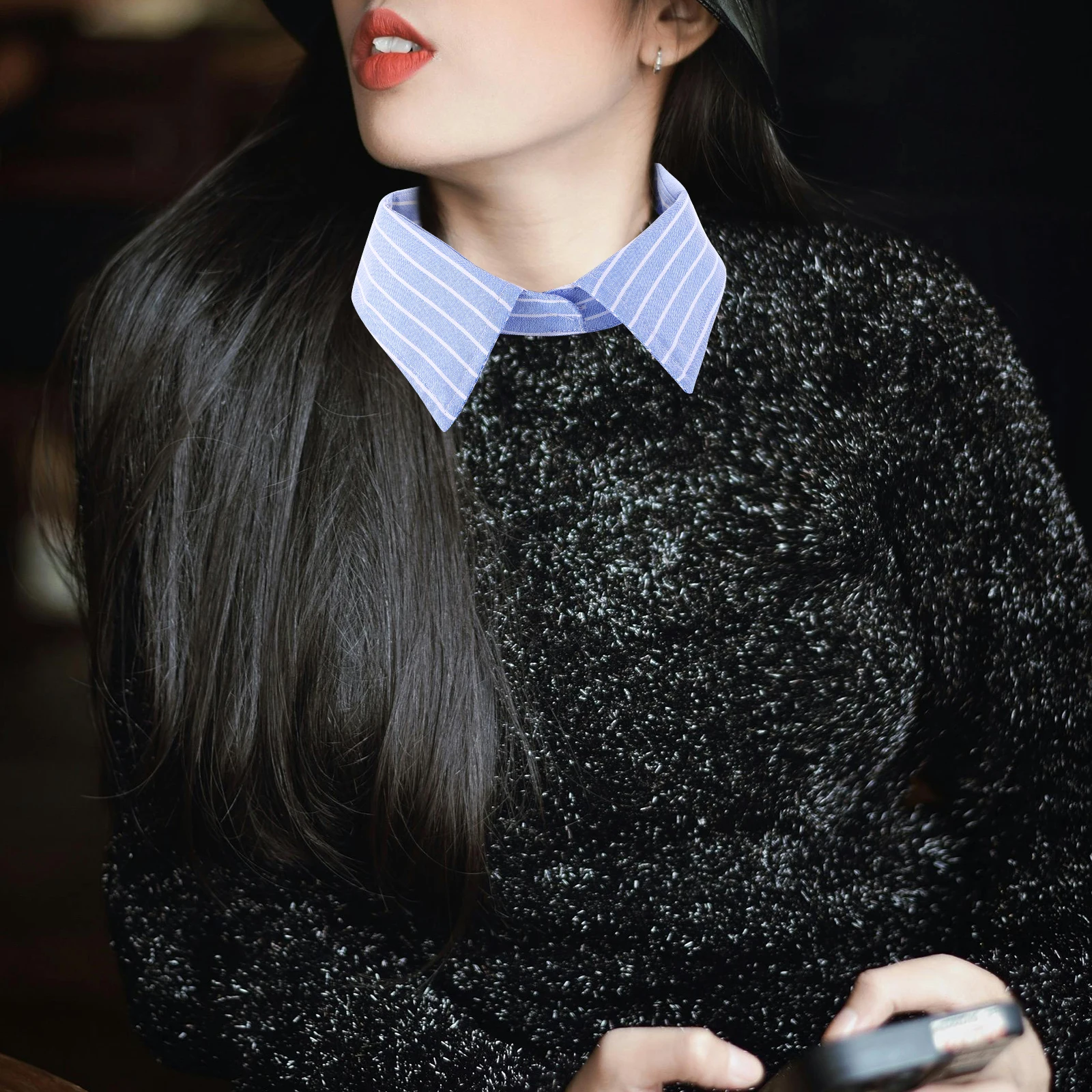 

Striped Detachable Blue Collar Fashionable Fake Collar for Women Sweaters Blouses Shirts Accessories Breathable Layered