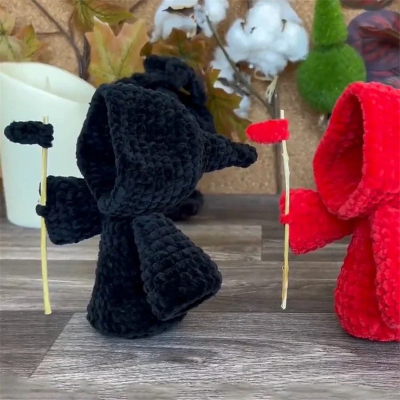 Sickle of Death tabletop decoration Handmade crocheted Cute cartoon Two colors: black and red Grim reaper Easter decoration