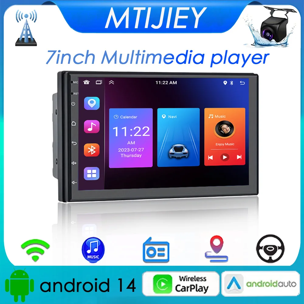 

MTIJIEY 2 Din 7” Car Radio Wireless Carplay Android Auto GPS Navigator MP5 Player Glass Screen WiFi FM BT Car Stereo