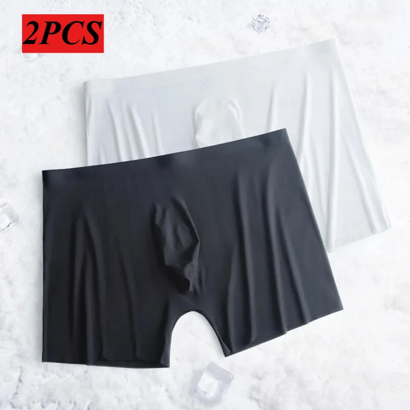 Ice Silk Men Boxershorts Ultrathin Breathable Seamless Underwear Smooth Comfort Summer Boxers Panties Male Underpants Plus Size