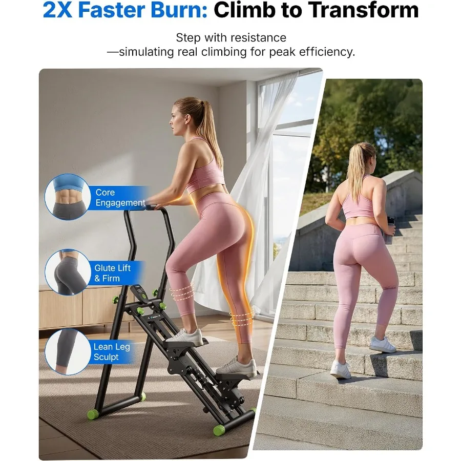 Foldable Stair Stepper with 9-Level Adjustable Resistance, 330LBS Capacity, 3-Level Height-Adjustable Handlebars, Quiet Full-Body Climber