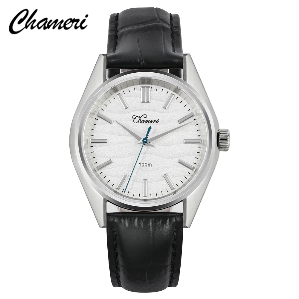 

Chameri GS04 37mm Watch VH31 Quartz Movement Sapphire Crystal Waterproof 100m Stainless Steel Watches Luxury Leather Wristwatch