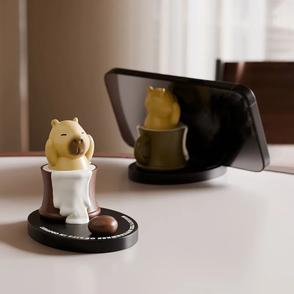 فنجان القهوة كابيبارا حامل هاتف تماثيل صغيرة على شكل حيوانات زخرفة كابيبارا حامل هاتف المحمول الراتنج الإبداعية كابيبرا نموذج
