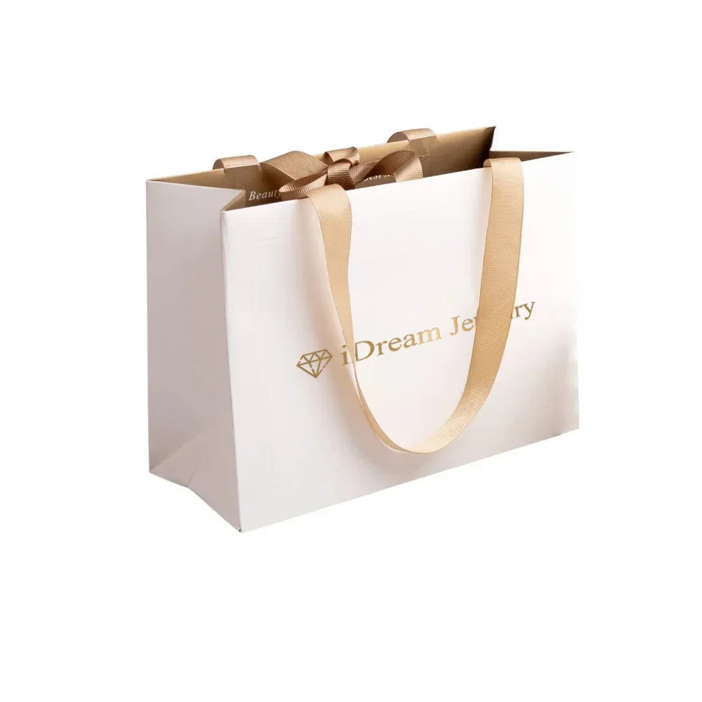 Benutzerdefinierte Mode Ihr eigenes Logo Drucken Premium Kosmetik Schmuck Verpackung Tasche Luxus Kraft Geschenk Einkaufen Papiertüten mit Griffen