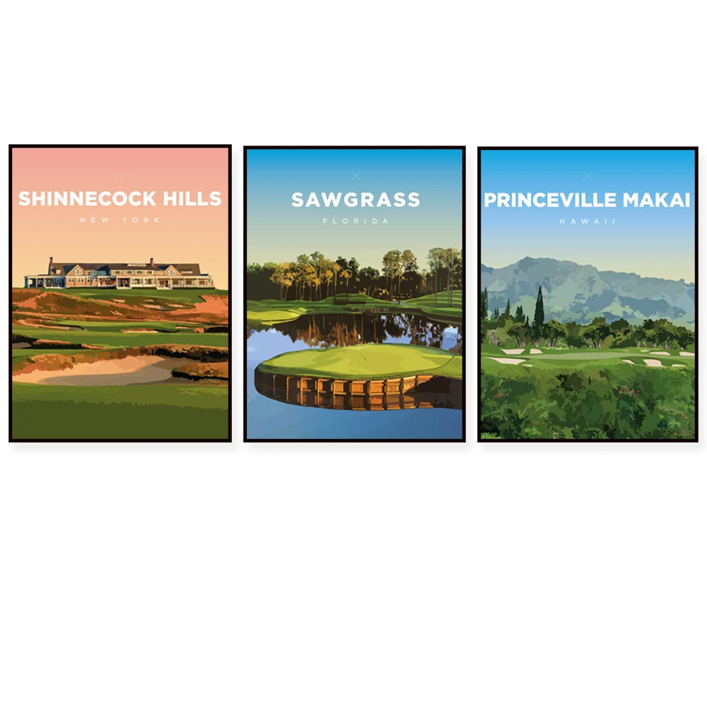 Kiawah Island, South Carolina,  Augusta, New York, Sawgrass Florida, Shinnecock Mountains, Golf Travel Poster
