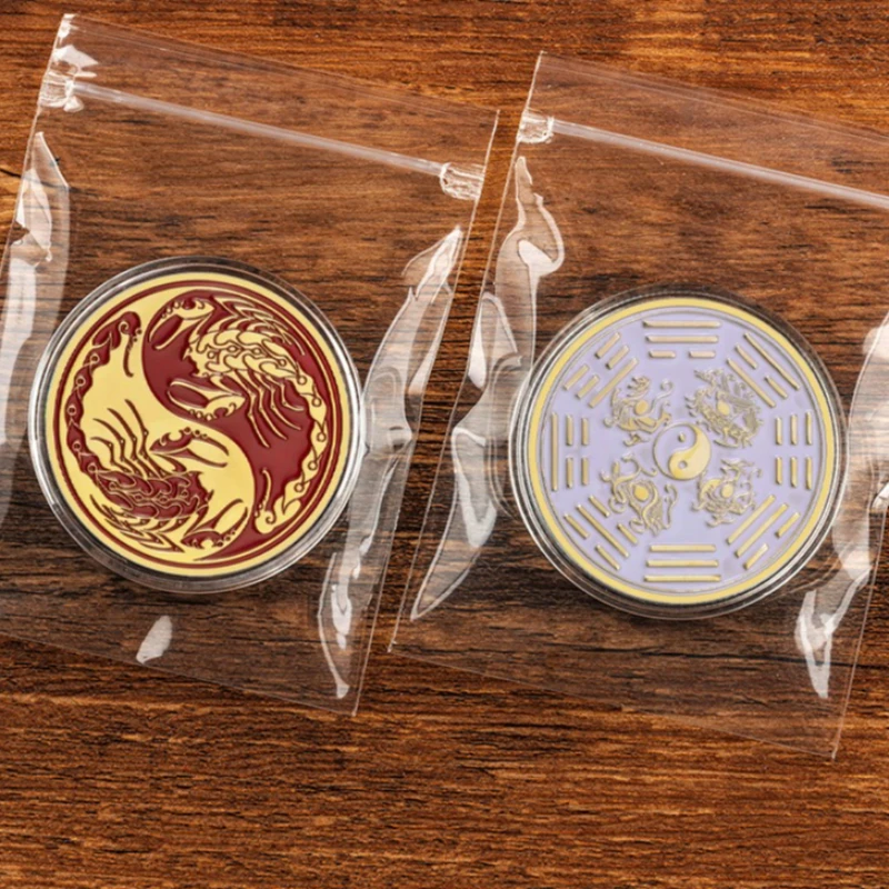 Moneda de recuerdo Tai Chi Ying y Yang, los dos principios opuestos de la naturaleza, moneda de escorpión bañada en oro que te aporta buena suerte.