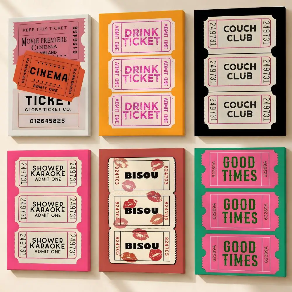 Retro Karaoke Ticket Framed Wall Painting Ready to Hang Canvas Art Poster for Living Room Bedroom Home Decor Decals