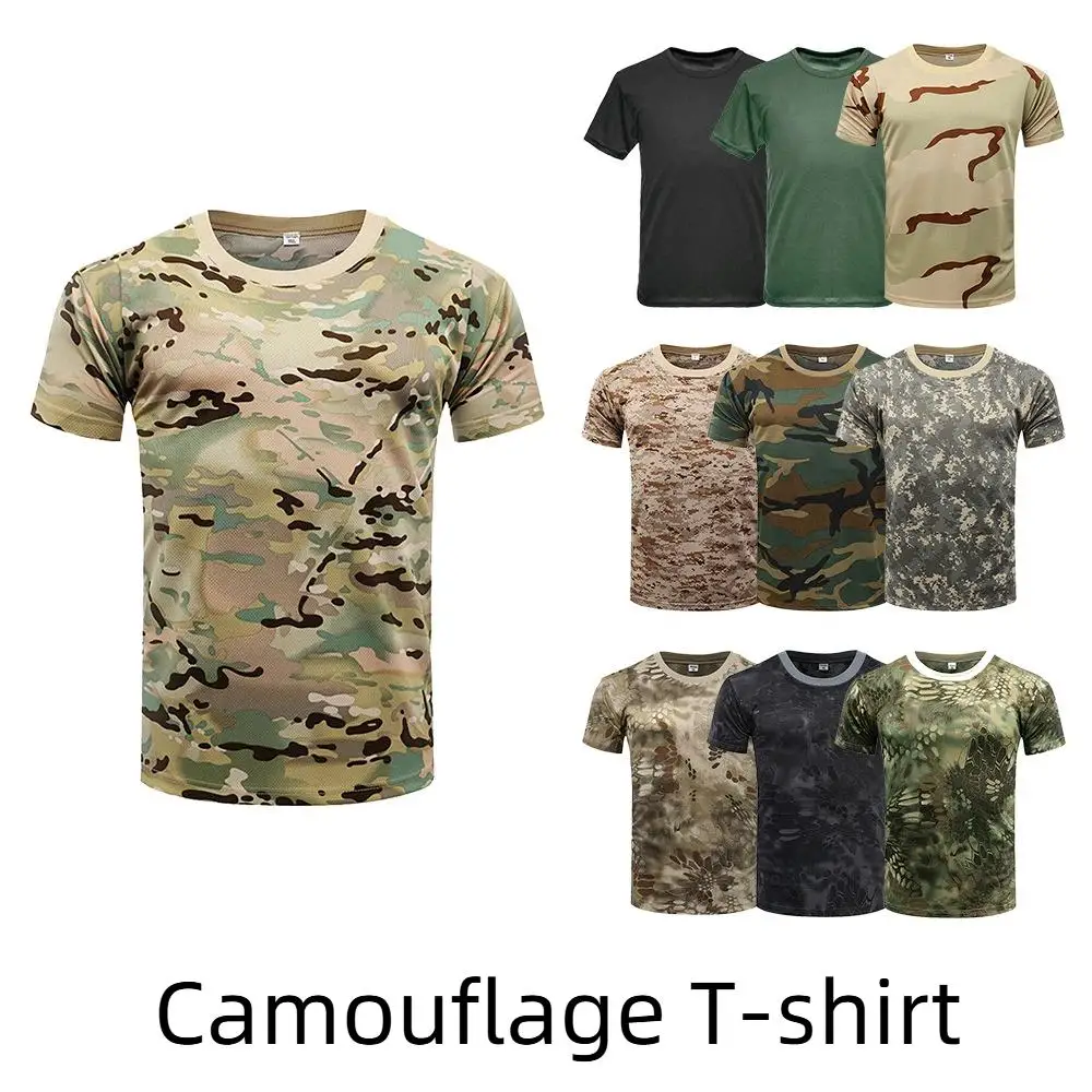 Camouflage Quick Drying T-shirt For Men's Summer Sports Outdoor Physical Training Tactical Short Sleeved Wholesale Printed Logo