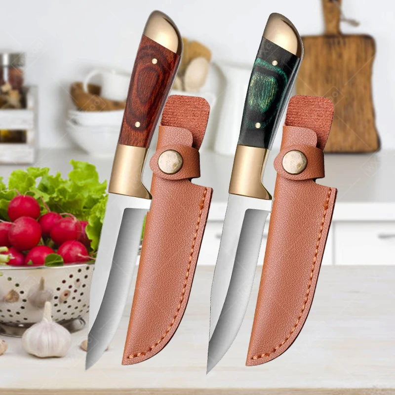 Stainless Steel Kitchen Boning Knife Meat Cleaver Butcher Kitchen Hand Carving Knives Fruit Meat Steak Knife with Knife Cover