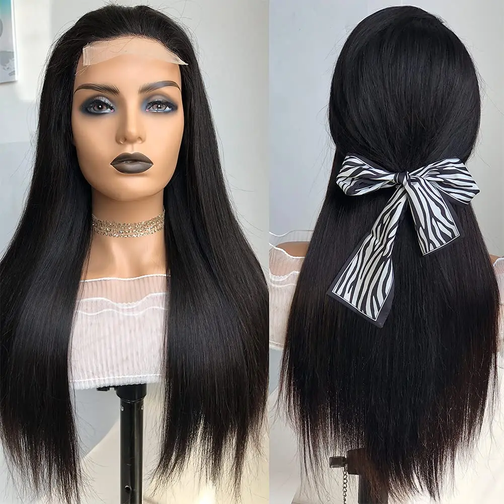 SSH Straight Long Bob Human Hair Wigs for Black Women Lace Part Remy Brazilian Wigs Pre Plucked Hairline Natural Black 18 Inch