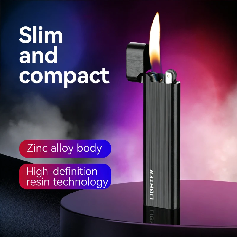 Windproof lighter open flame thin body circulation inflatable metal old-fashioned grinding wheel machine wholesale cross-border