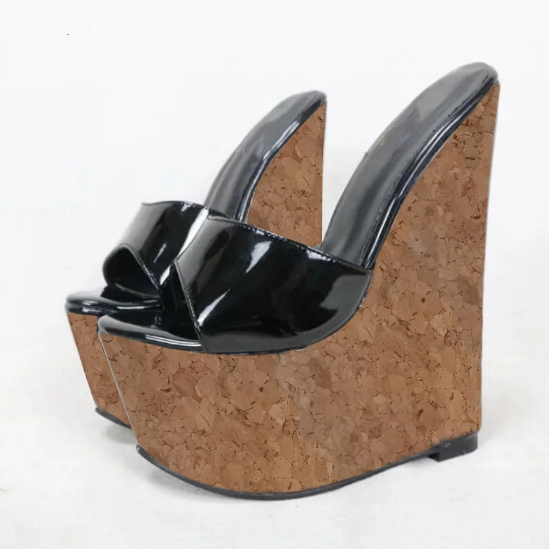 

SHOFOO shoes Sexy women's high heeled slippers. About 20cm heel height. Summer women's shoes Wedges heel slippers Platform shoes