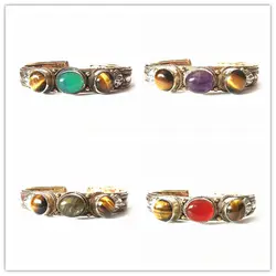 BB-177 Indian Rose Copper Inlay Natural Stone Beads Open Cuff Bangles Golden Tiger Eye Beads