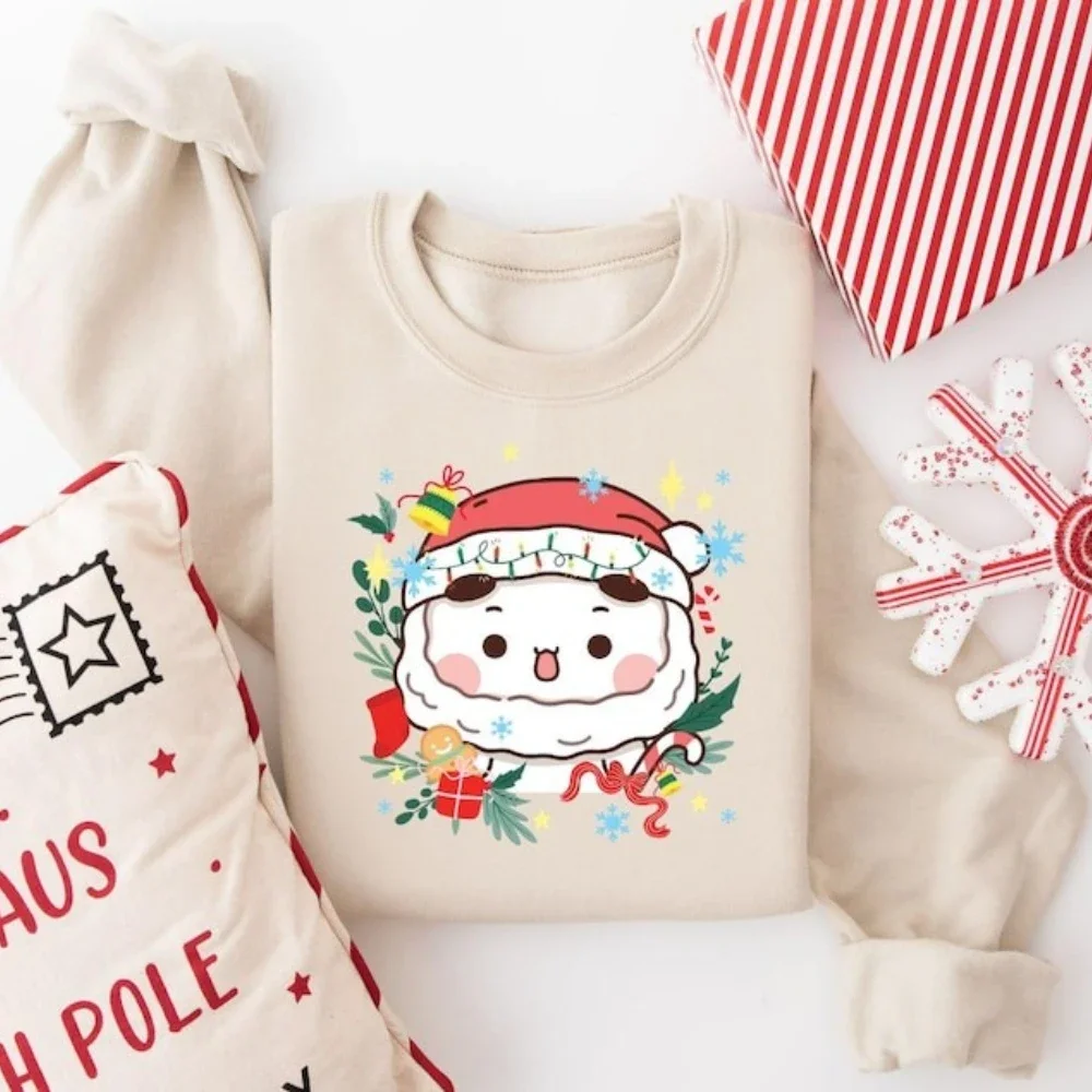 Bubu Dudu Santa Bear Christmas Sweatshirt Kawaii Couple Holiday Crewneck Pullover Casual Men Women Fall Winter Clothing