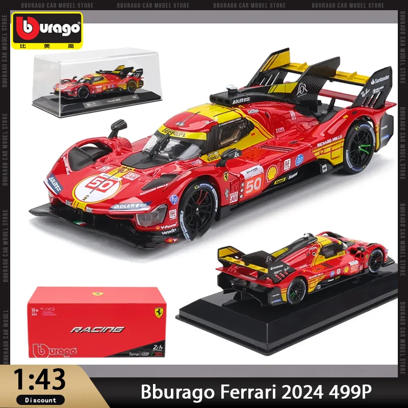 

Bburago 1:43 Ferrari 2024 499P #50 #83 24h LE MANS Acrylic box and base Alloy Luxury Vehicle Diecast Car Model Toy Collection