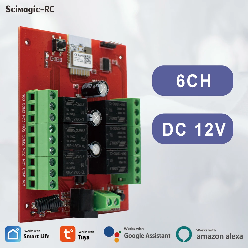 Tuya 6ch inteligente wifi interruptor sem fio dc 12v/24v luz de controle remoto 6 canais módulo relé receptor temporizador alexa smartlife app