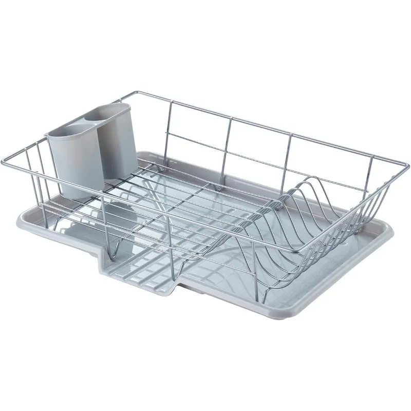 

Space-Saving 3-counts Dish Drainer Rack Set: Efficient Kitchen Organizer for Storage - Maximize Countertop Space, Silver