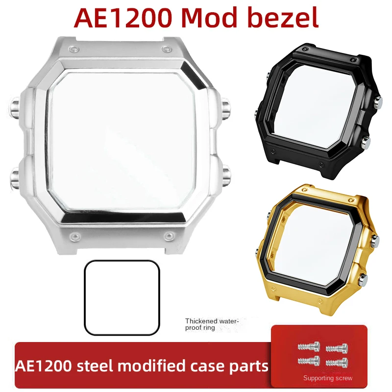 For Casio AE1200 case mod kit modification all metal case 3299 AE-1200 bezel glass waterproof ring kit 304 stainless steel part