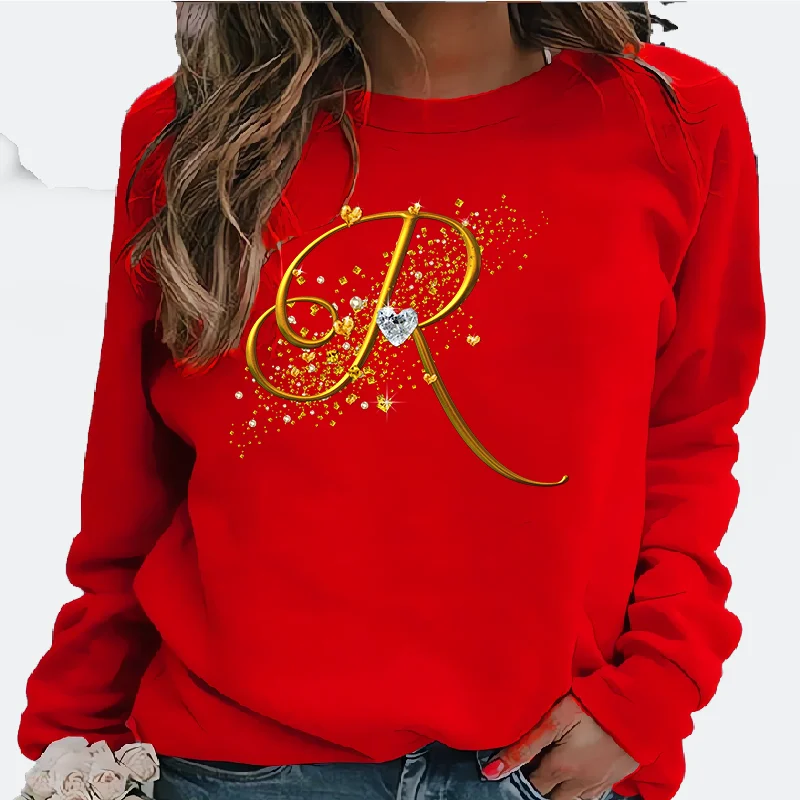 New Women's Hoodie European  Abstract gold Letter Printed Crew-neck Hoodie Sweatshirt  Streetwear Women Aesthetic  NO.E R