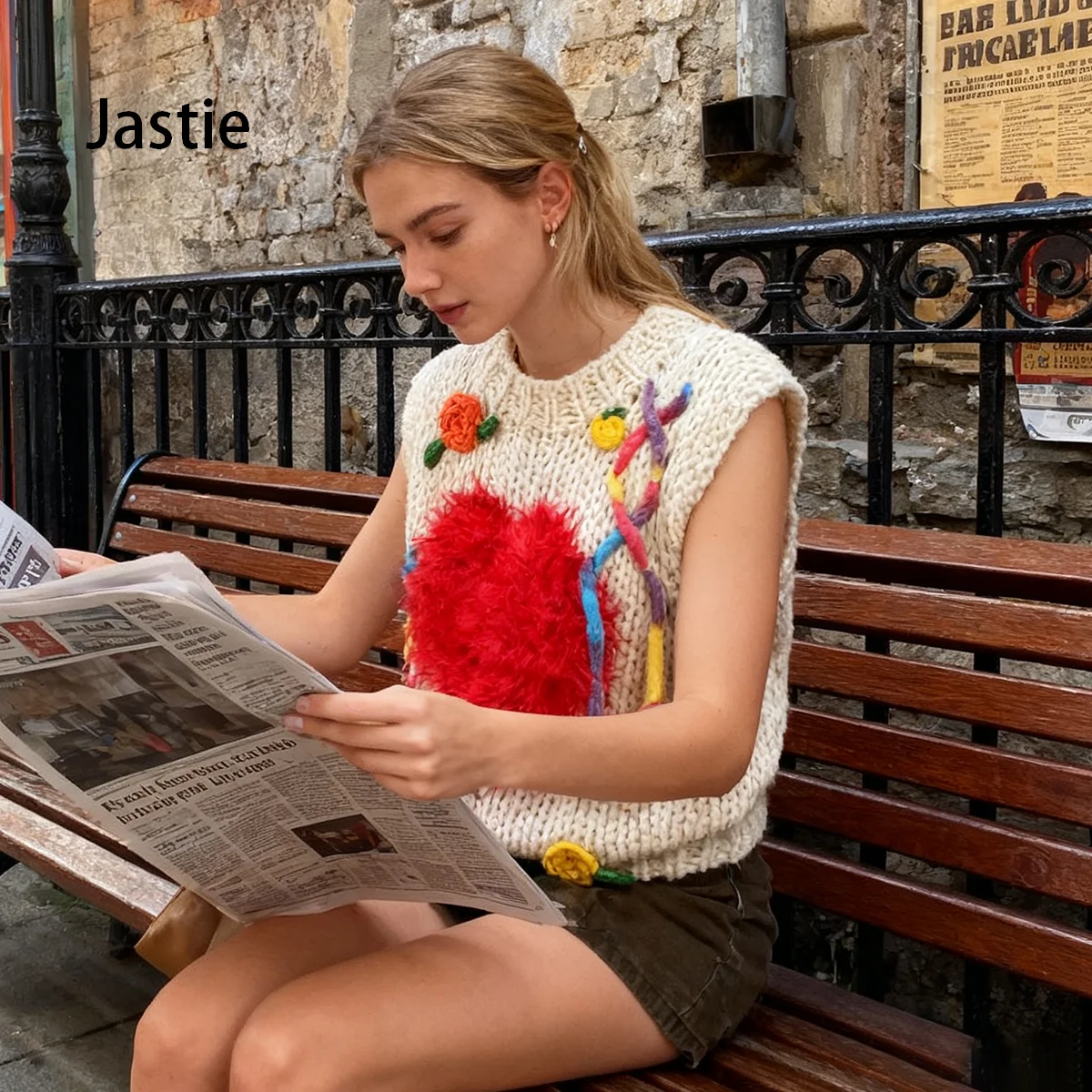 

Sweet And Cute Sleeveless Sweater Handmade Thick Needle Love Flower Fashion Bohemian Knitted Vest Vest Top For Women Sweater