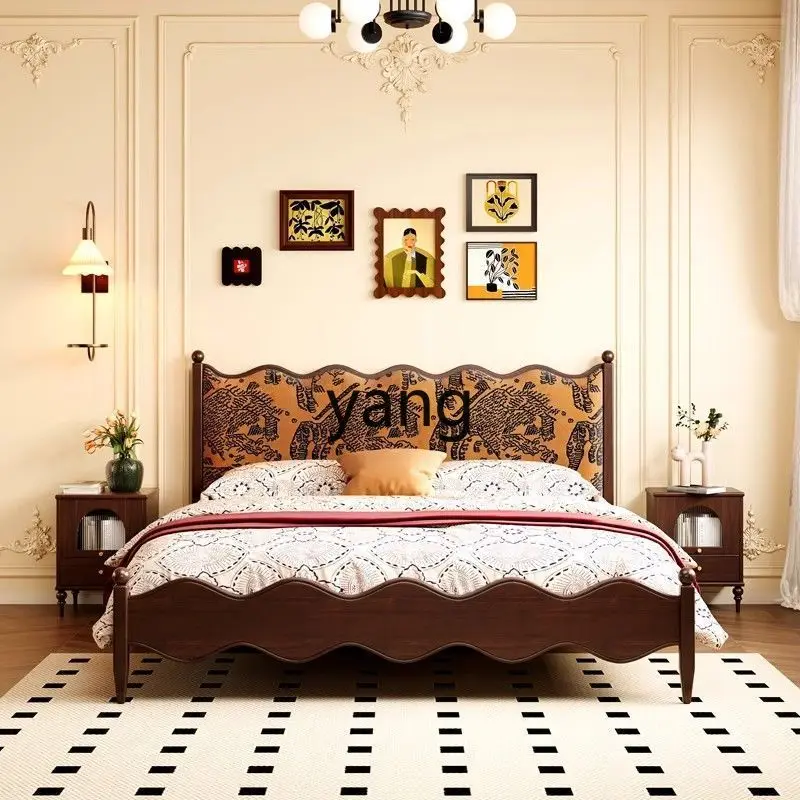 

LMM medieval wind bed French soft bag retro ripple modern small apartment simple double bed