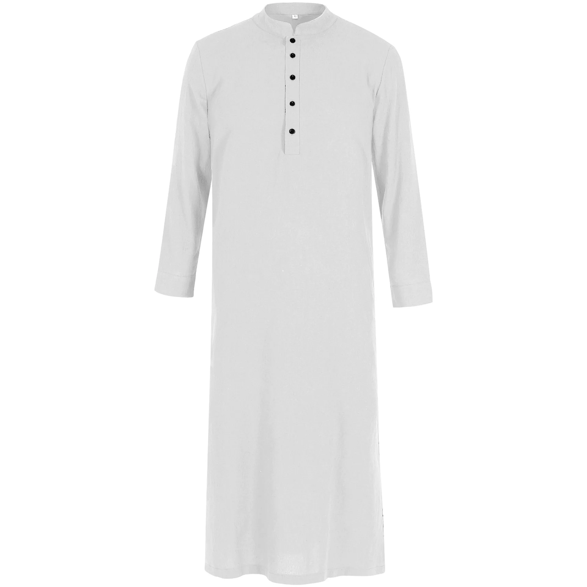 2025 New Men Islamic Muslim Robe Middle East Arabic Long Sleeve Jubba Thobe Side Slit Button Long Robes Pakistani Dubai Kaftan