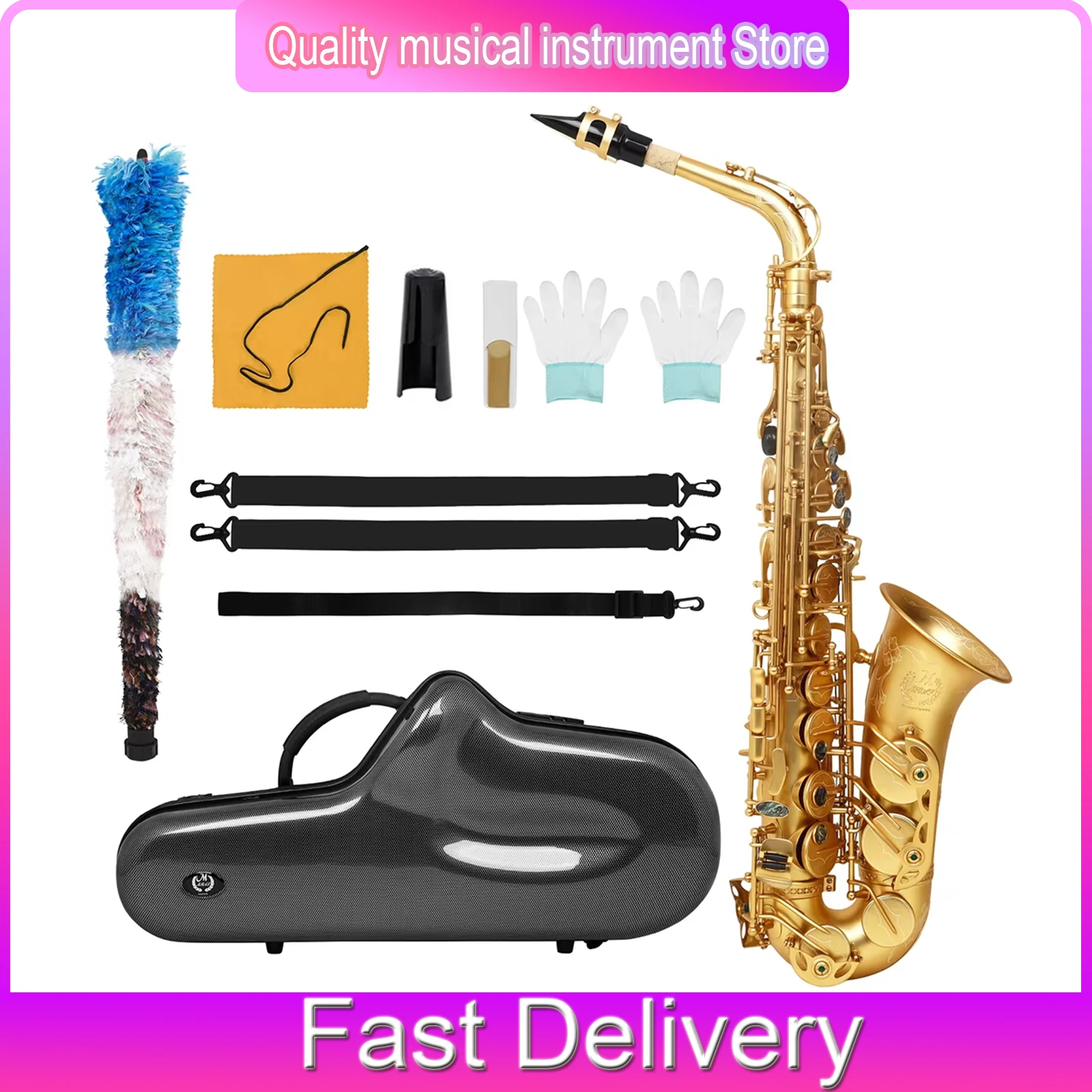 

MBAT Sax Eb Brass Hand-engraved Alto Sax Golden Abalone Shell Clarinet For Accessories Woodwind Instruments With Beginners