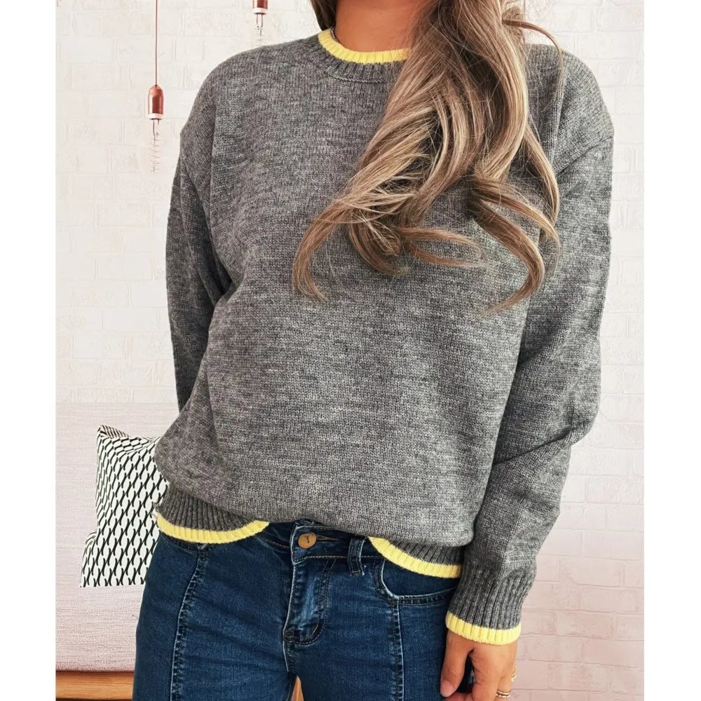 Winter Clothes Woman Sweater Pulls Femmes Contrast Commuting All-match Loose Simple Style Comfortable Trendy Knitted Pullover