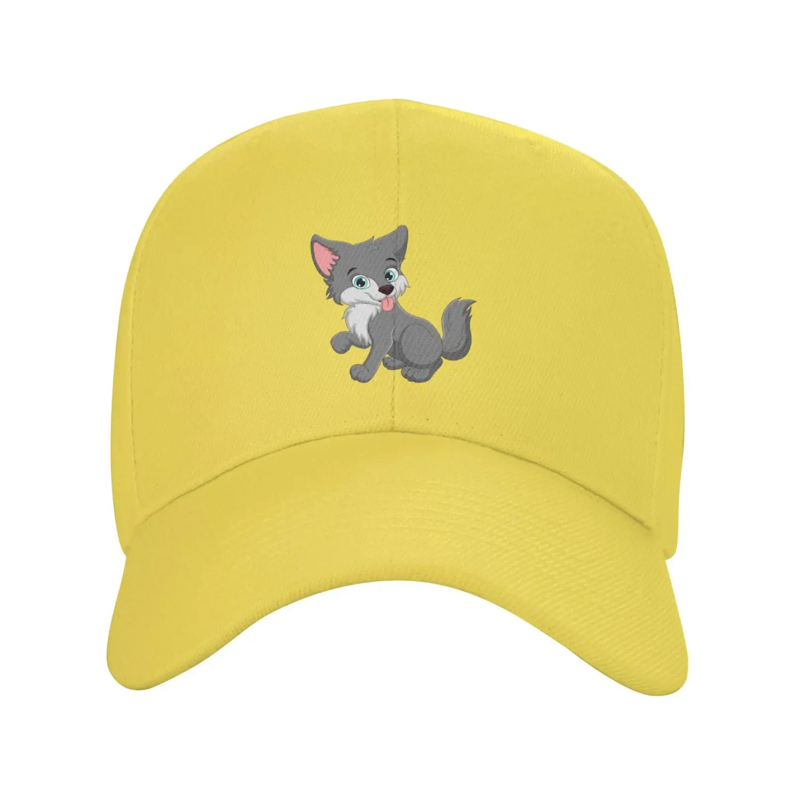 Cute Wolf Baseball Cap Women Men Hat Truck Driver Baseball Caps Adjustable Dad Hats Yellow