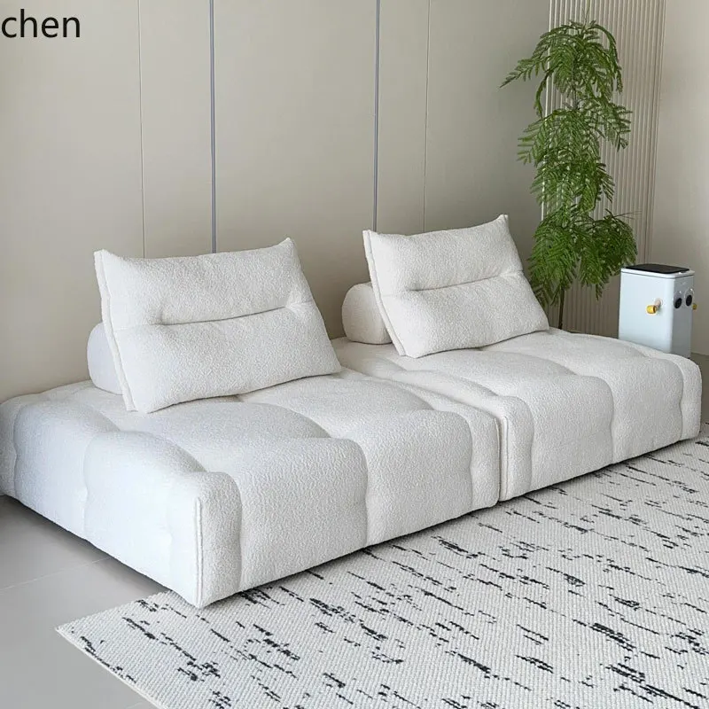 vacuum compression simple fabric cotton and linen beige wabi style module combination tofu block sofa