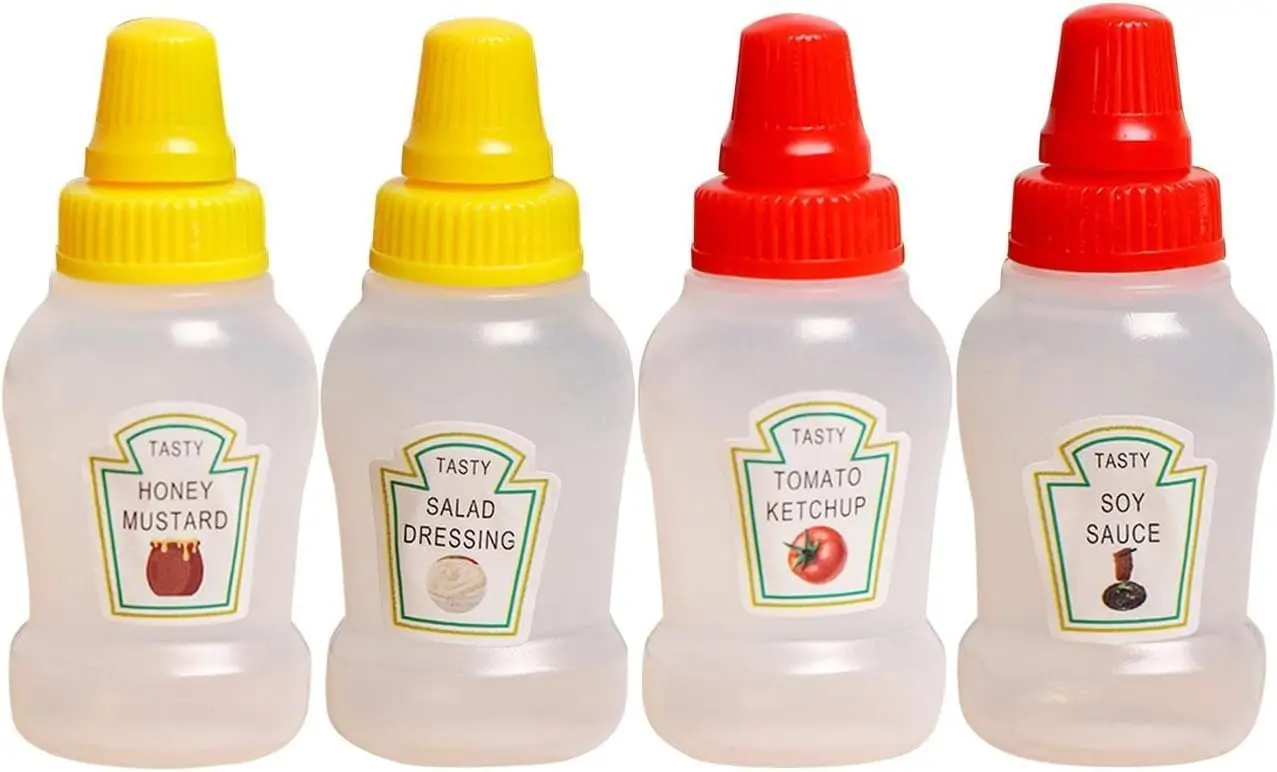 4Pcs Mini Ketchup Bottles, 25ml Refillable Condiment Squeeze Bottle Salad Dressing Tomato Bento Box Mayo Syrup Containers Condiment Squeeze Bottles