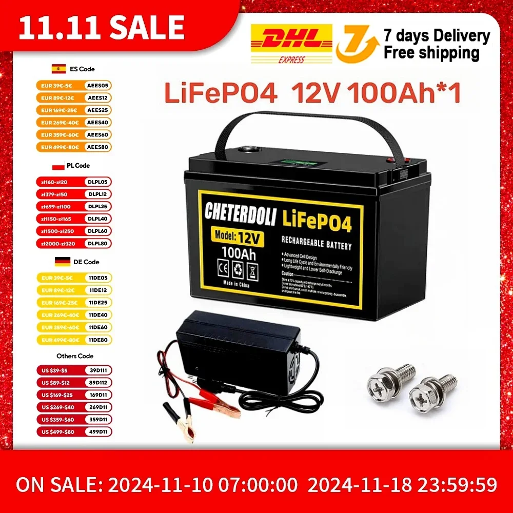 

lifepo4 battery 12v 100ah 12.8V Lithium Iron Phosphate Batteries Cycles inverter Car lighter With 14.6v 10A Charger duty-free