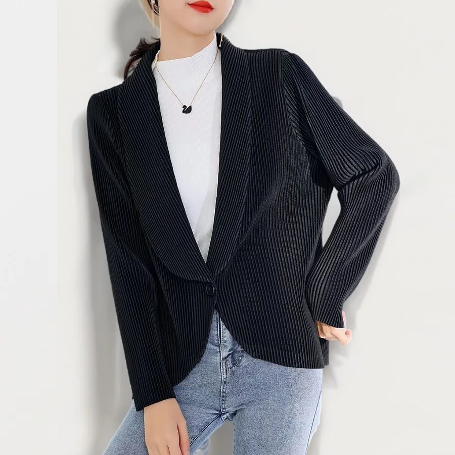 Miyake Pleated Casual Versatile Suit Top Women's Autumn New Pleated Cardigan Solid Color Coat Women's Advanced