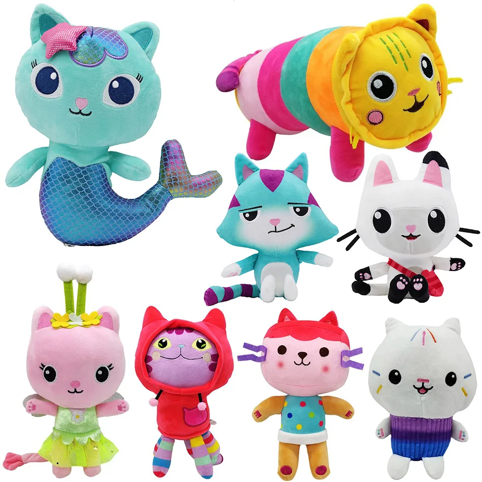 8pcs New Gabby Dollhouse Plush Toy Mercat Cartoon Stuffed Animals Smiling Cat Car Cat Hug Gaby Girl Dolls Kids Birthday Gifts