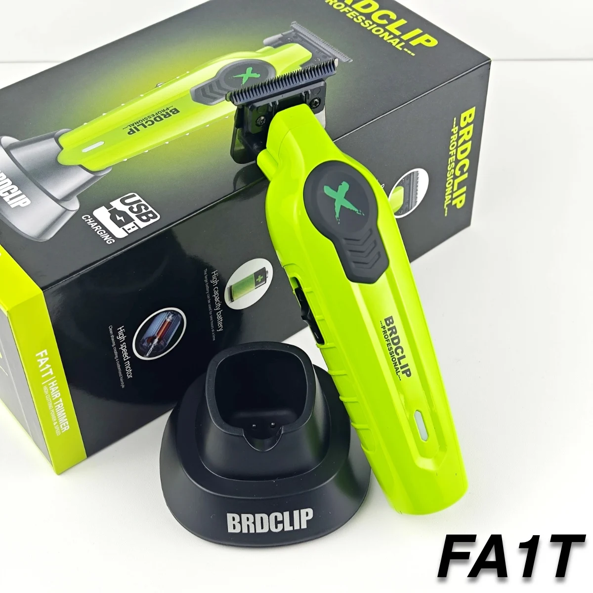 BRDCLIP FA1T NEW Green Professional Hair Trimmer Barber Carving Gradient Finish Machine Electric Clipper with Charger Stand