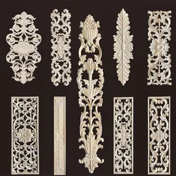 Wooden Appliques for Furniture Home Decoration Accessories Antique Onlays Moulding Wood Decals for Wall Wood Figurines for Decor