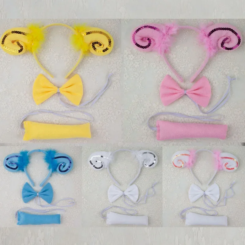 

10pcs Halloween Children Adult Cute Cartoon Animal Sheep Goat Ear Headband Hair Accessories Tail Bow Knot Costume Cosplay Props