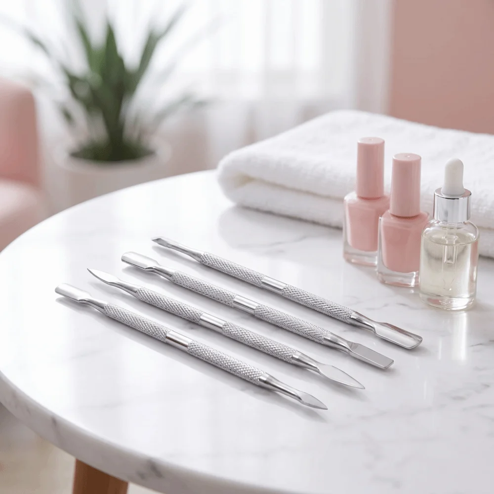 4pcs Stainless Steel Cuticle Pusher Textured Appearance Dual Ended Nail Cleaner Small Compact Durable Nail Scraper
