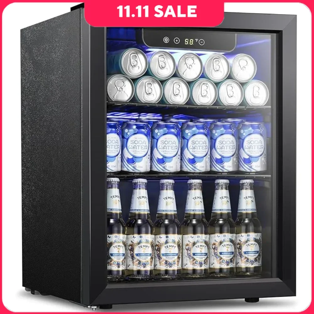 Beverage Refrigerator, 68 Can Mini Fridge & Digital Display, Drink Dispenser Cooler, 1.7 Cu.ft Refrigerator Display Case