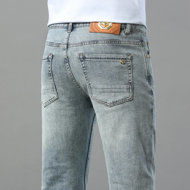 2024 New Retro Light Blue Slim Jeans Men's Summer Thin Stretch Business Casual All-Match Pencil Pants Trousers