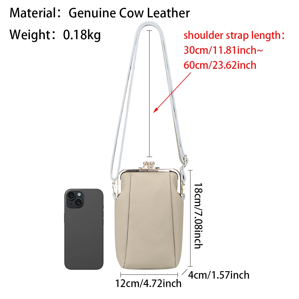 Royal Bagger Mini borsa a tracolla a tracolla, borse per cellulare con chiusura a bacio in vera pelle, borsa a portafoglio con pochette Casual per